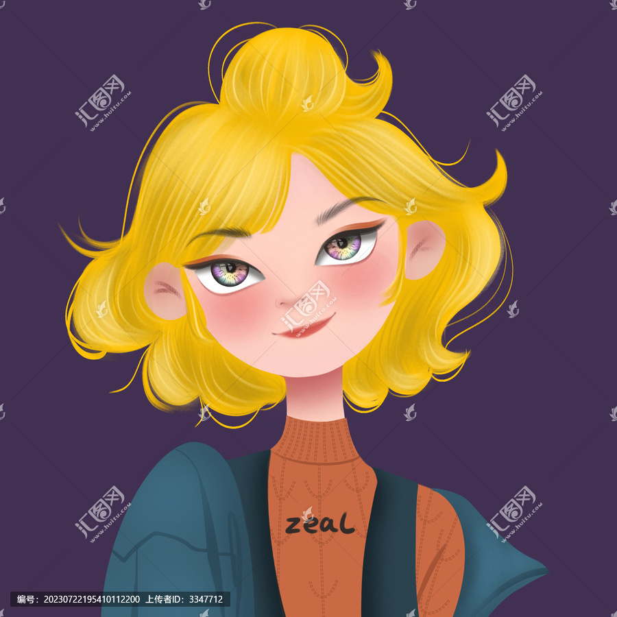 原創(chuàng)手繪卡通歐美女孩頭像ps