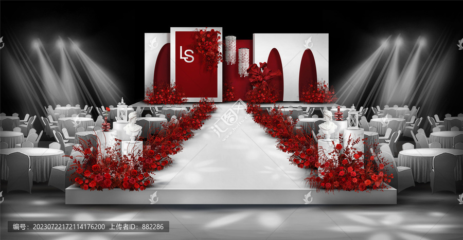 红白色婚礼舞台设计效果图