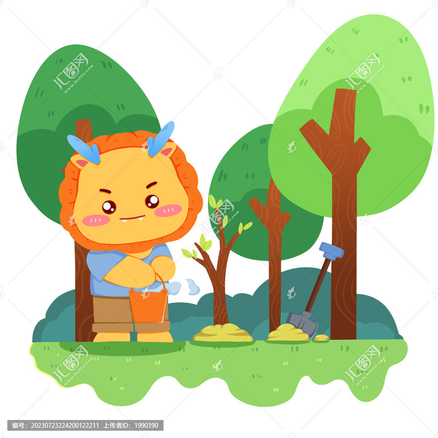 植樹節(jié)龍年月歷擬人龍形象插圖