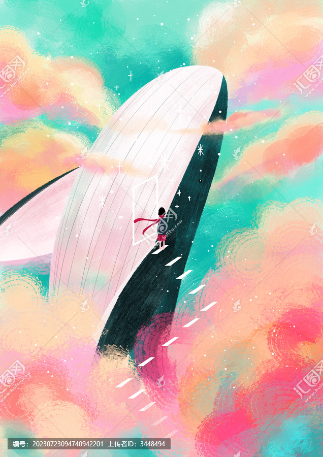 女孩與鯨魚幻想插畫