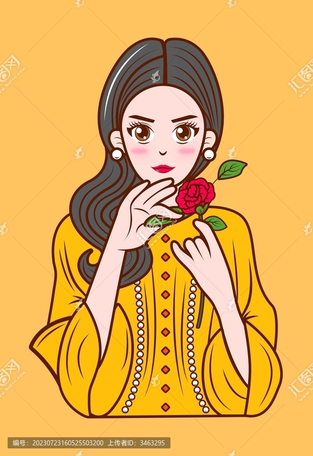 長卷發(fā)美女潮流扁平插畫