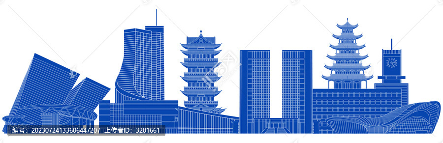 藍色剪影安徽合肥地標建筑群