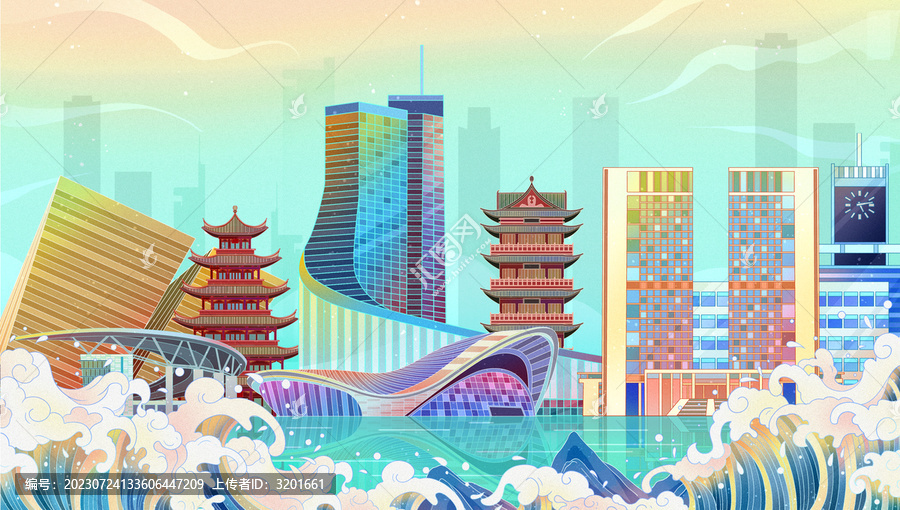 國潮風(fēng)安徽合肥地標(biāo)建筑群