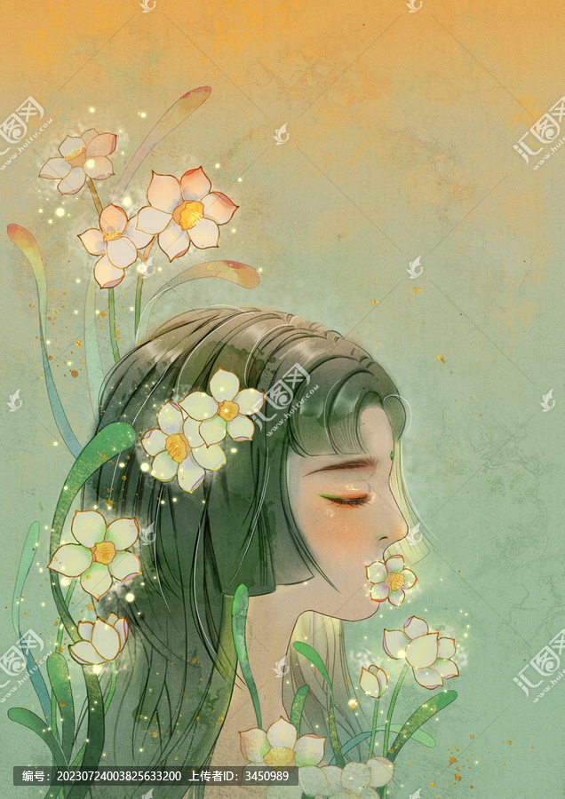 水仙花少女插畫