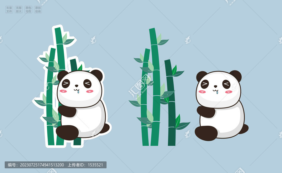 卡通熊貓竹子插畫