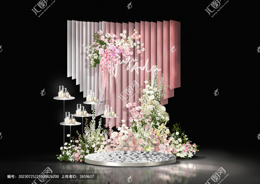 粉白色線簾婚禮效果圖