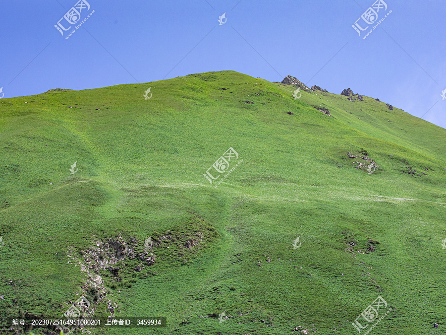 有绿色草地山顶云朵的自然风景