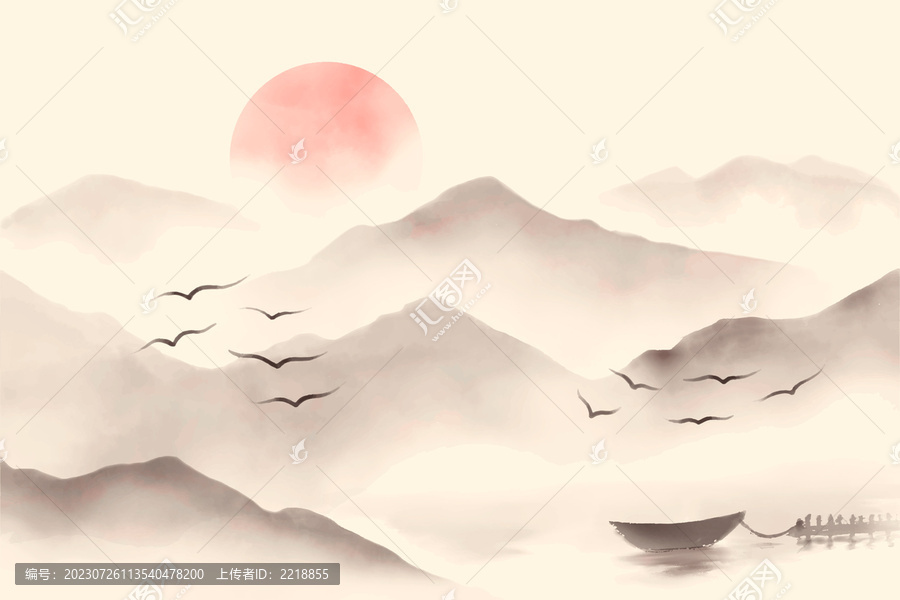 大氣簡約山水水墨