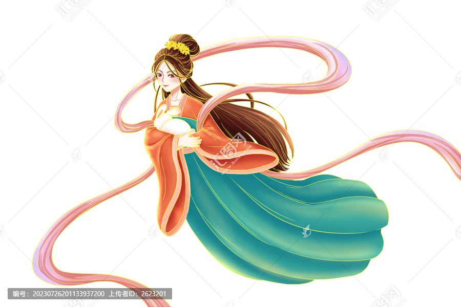 中國風(fēng)抱著玉兔的嫦娥奔月