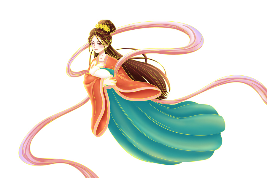 中國風(fēng)抱著玉兔的嫦娥奔月