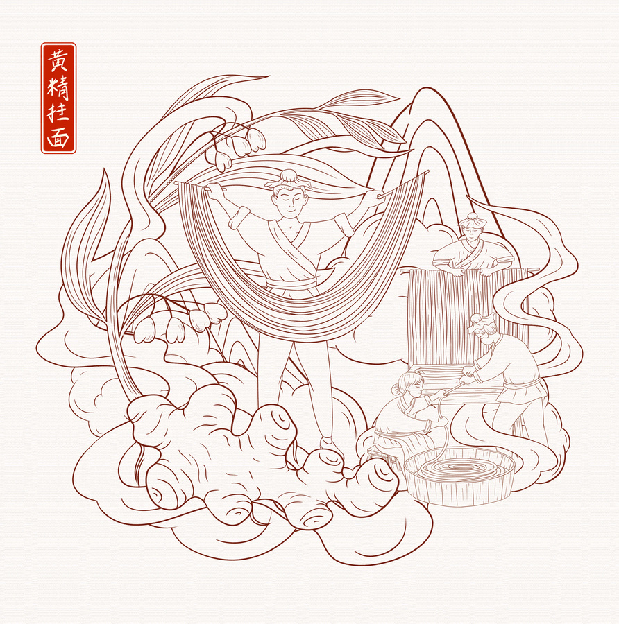 黃精掛面插畫(huà)包裝