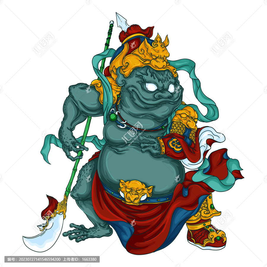 國(guó)潮手繪關(guān)云蟾