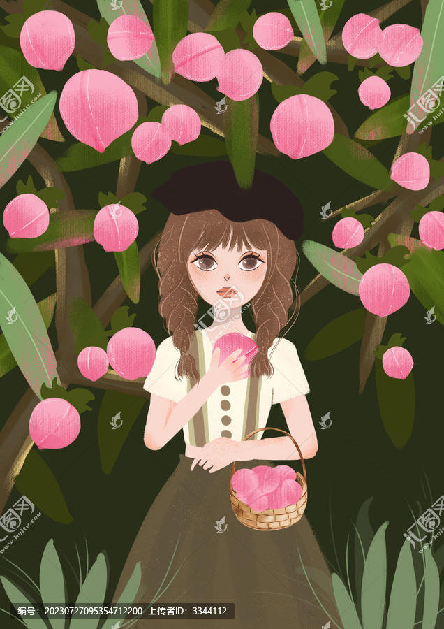 桃子可愛女孩秋季吃桃子季節(jié)