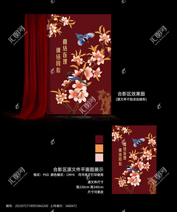 紅色花卉中式婚禮簽到合影背景