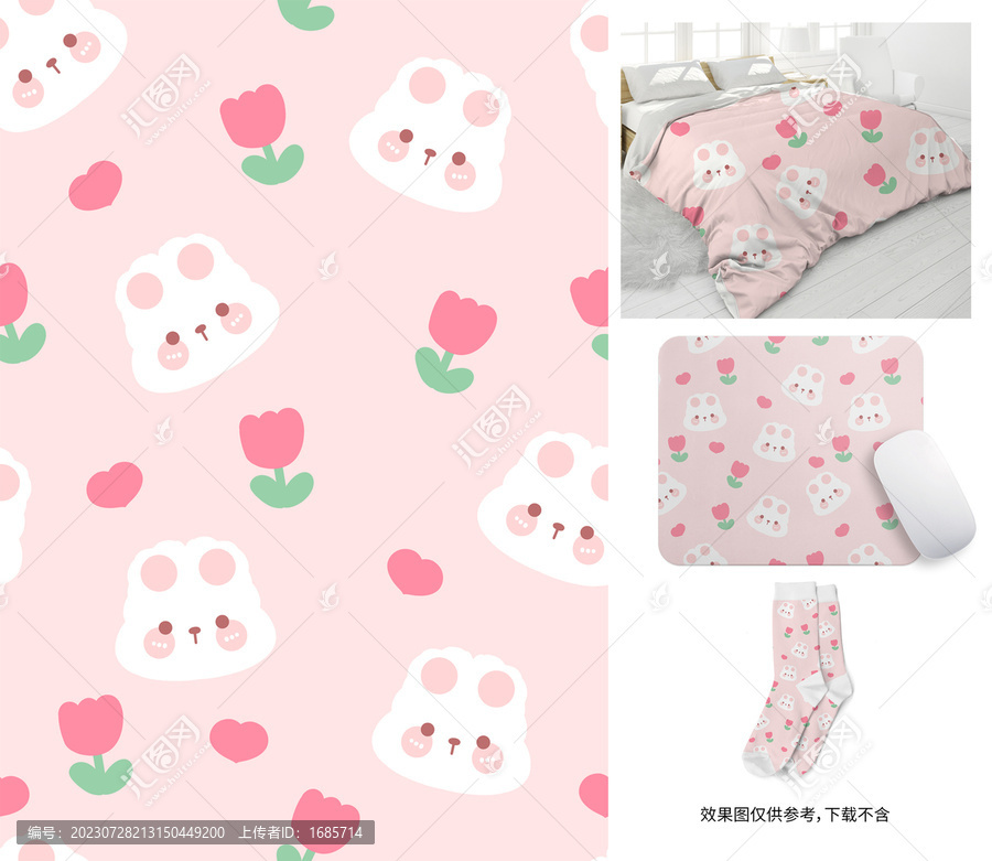 小兔子郁金香印花圖案