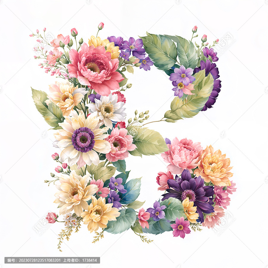 水彩花卉字母设计B