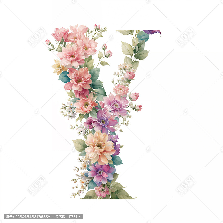 水彩花卉字母設(shè)計Y