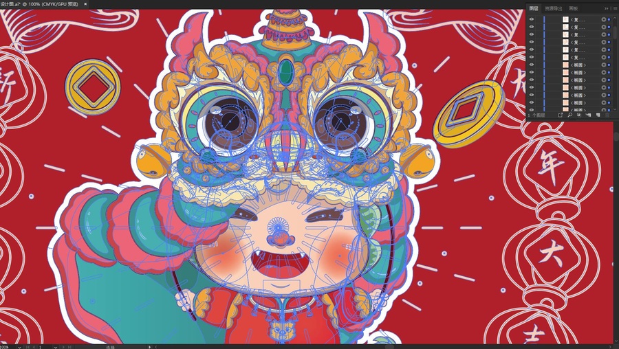國(guó)潮龍年舞獅插畫