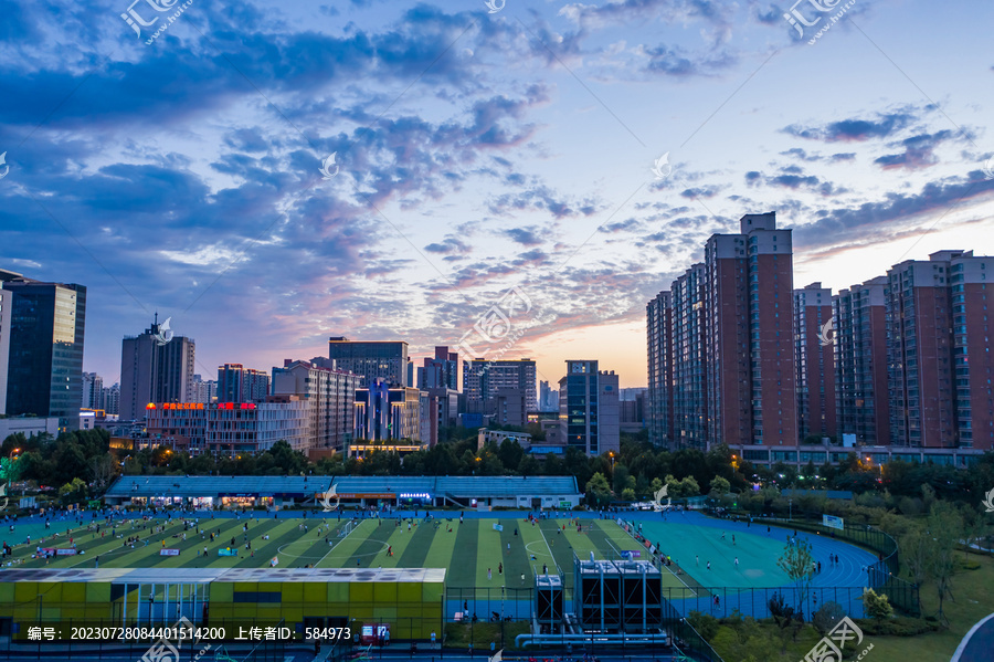 城市天际线体育场晚霞都市美景