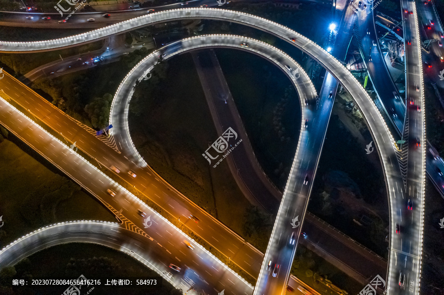 航拍城市立交桥高架桥道路夜景