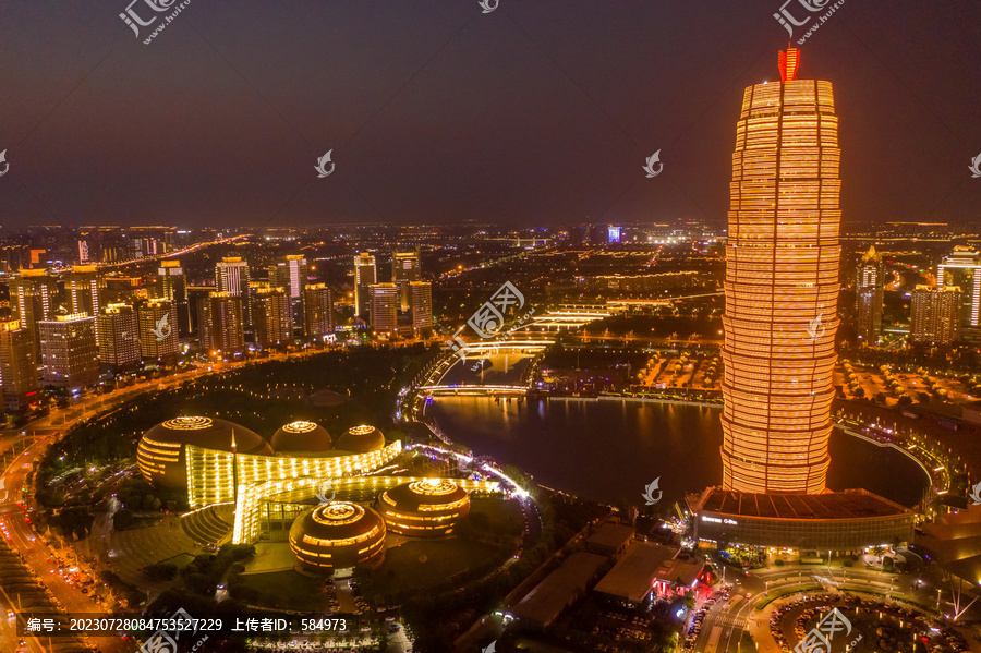 航拍郑州大玉米楼千玺广场夜景