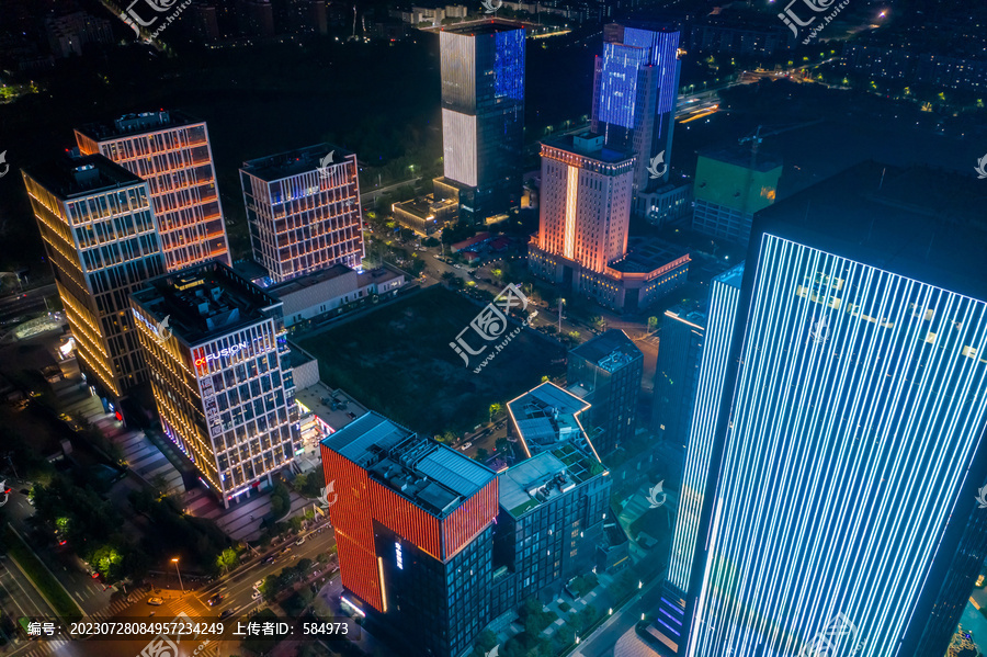 航拍郑州龙子湖智慧岛夜景灯光