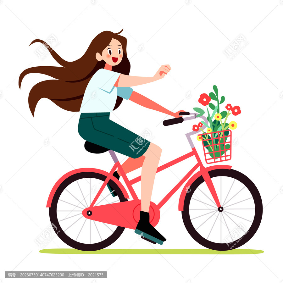 騎自行車(chē)的女孩插畫(huà)