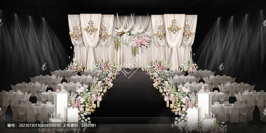 白粉香槟色韩式布幔婚礼效果图