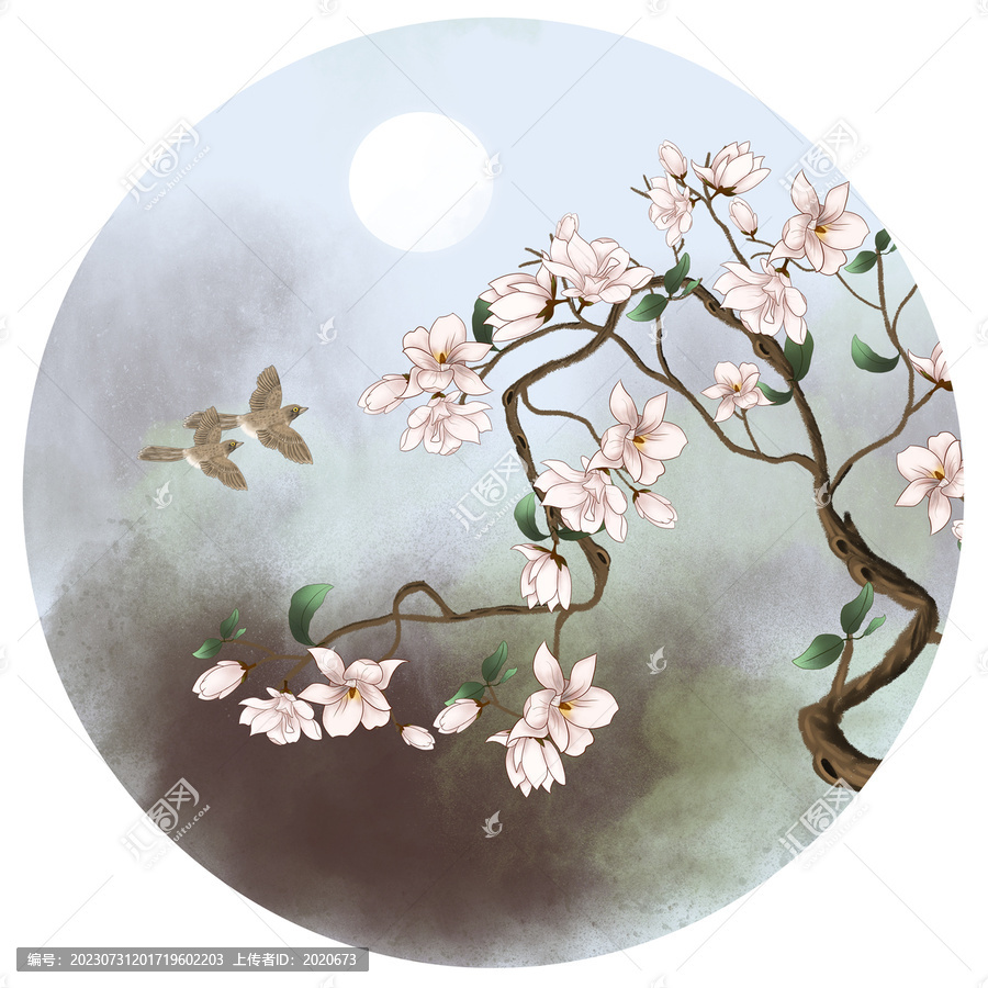 水彩玉蘭花工筆花鳥