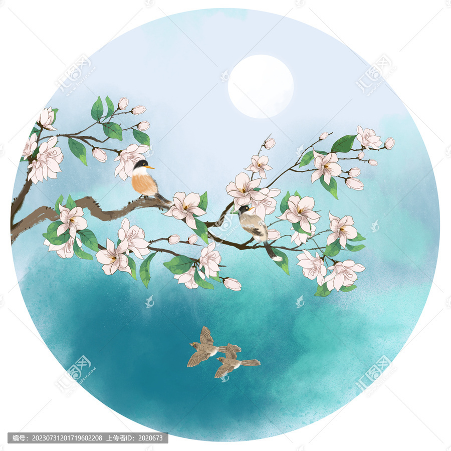 水墨玉蘭花水彩畫