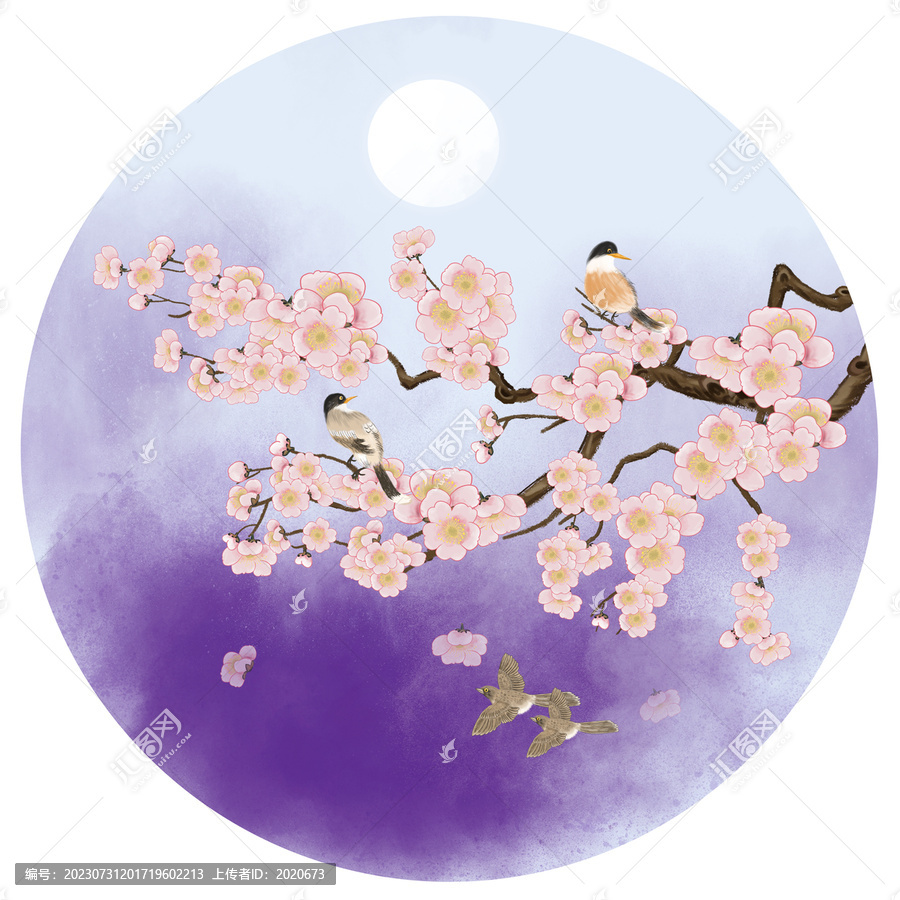 新中式水彩梅花插畫
