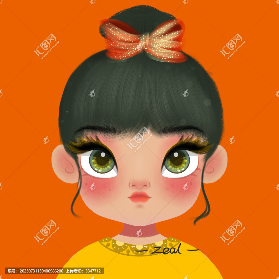 手繪Q版人物半身頭像卡通女孩