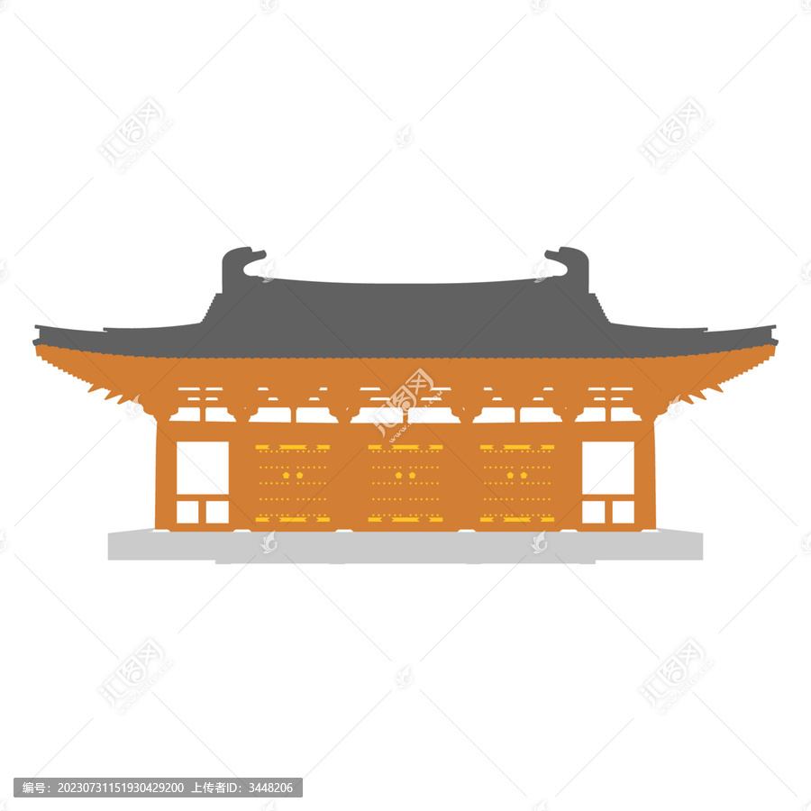 唐天王殿立面插畫圖