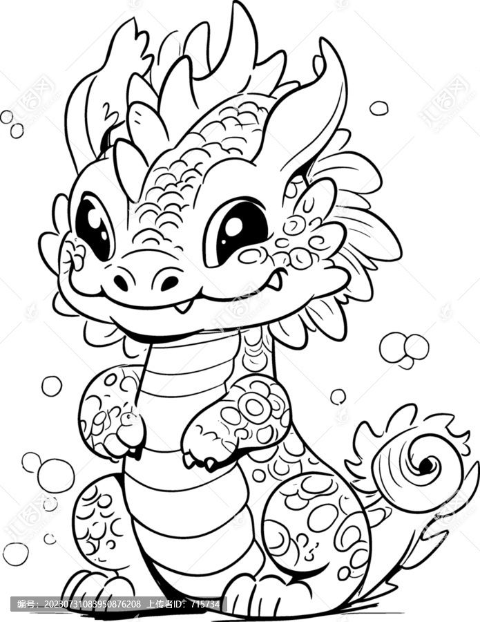 可愛(ài)手繪卡通龍線稿插圖