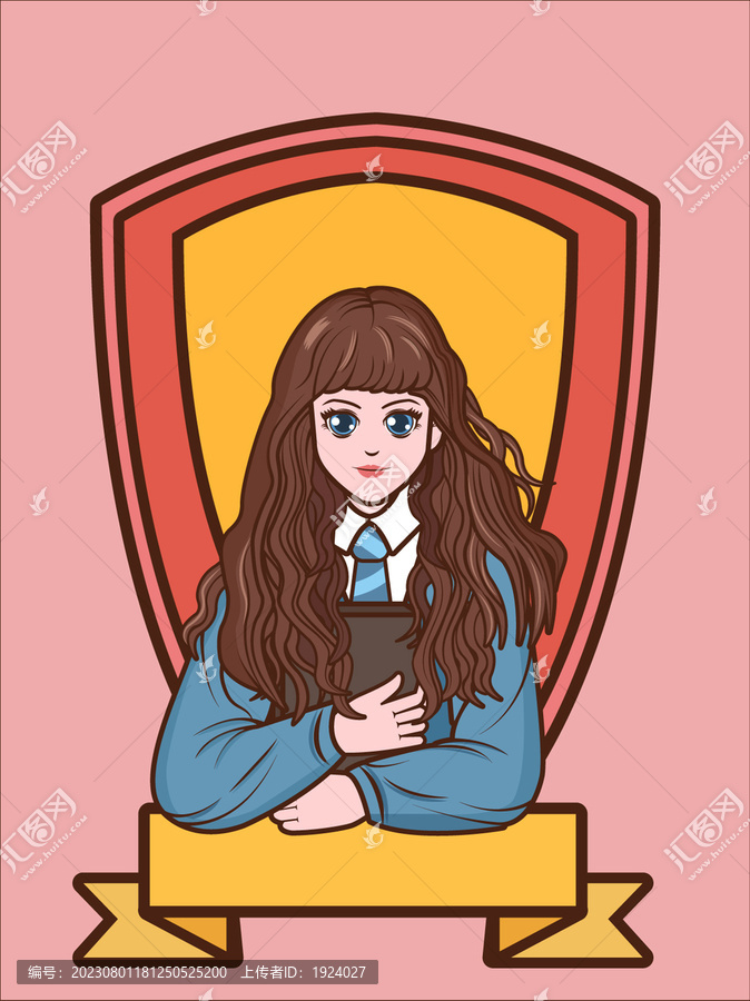 拿著書的可愛卷發(fā)女孩