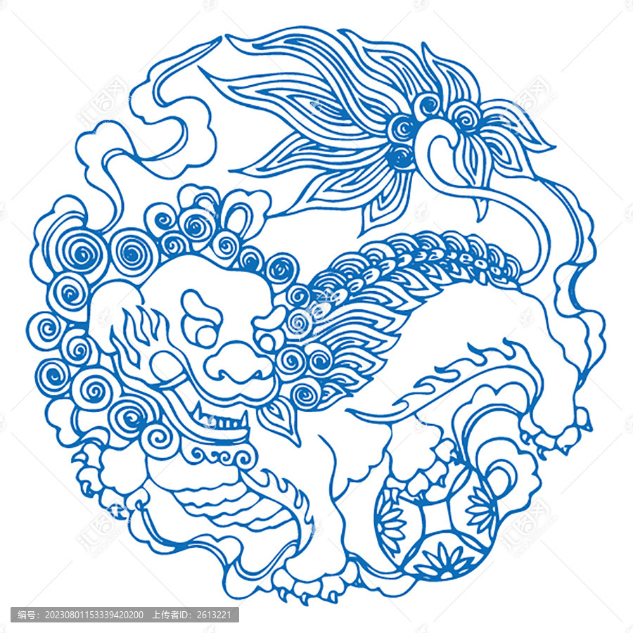 麒麟圖案神獸線稿
