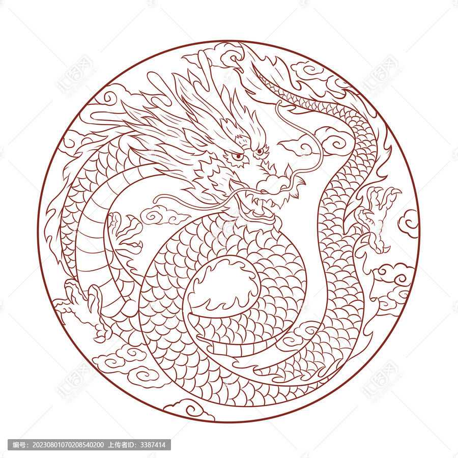 中國風(fēng)盤龍手繪插畫線稿