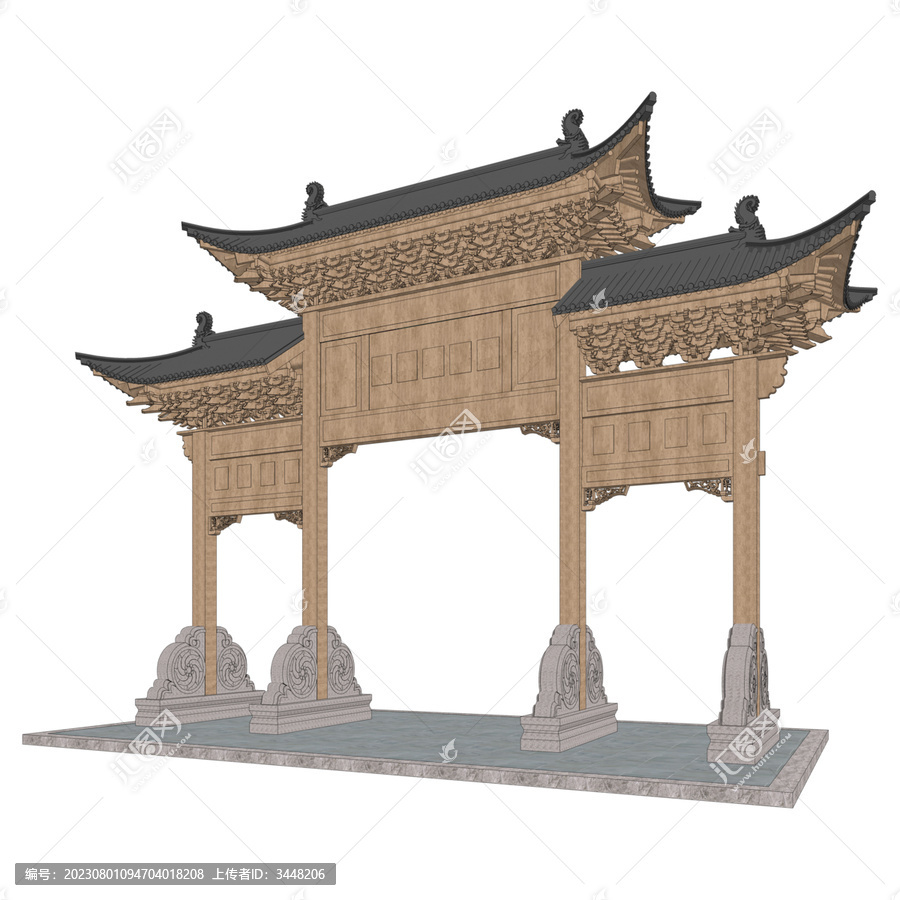 木牌樓軸測效果圖
