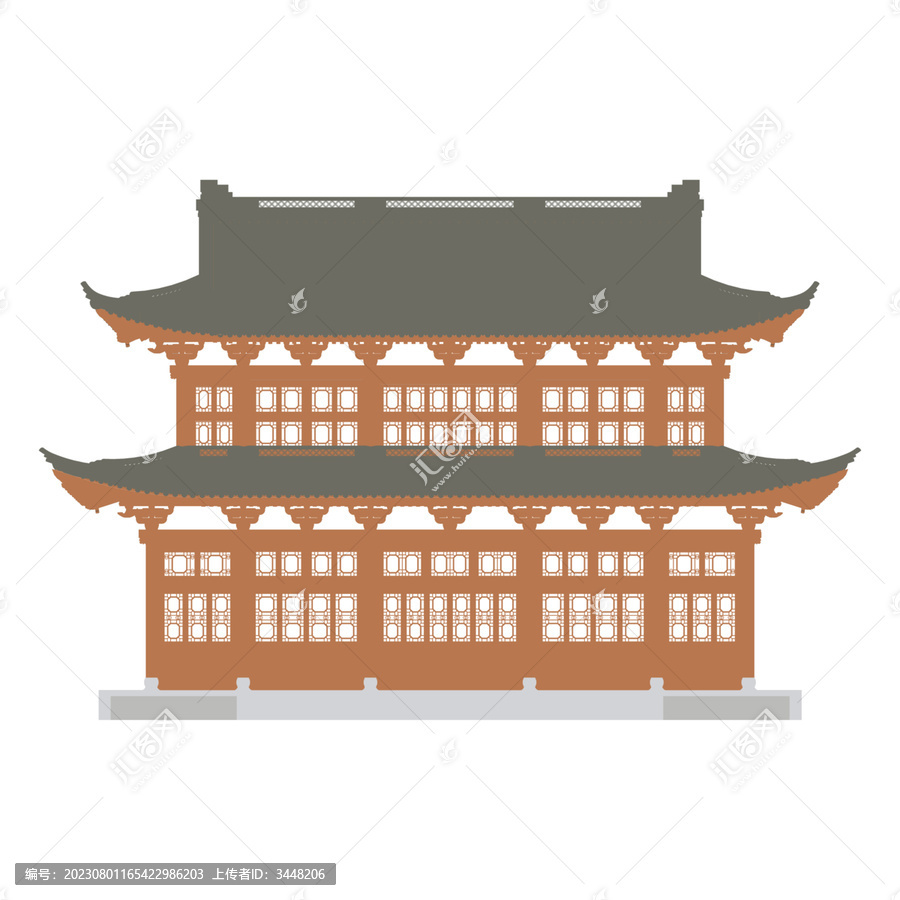 茶樓正立面插畫圖