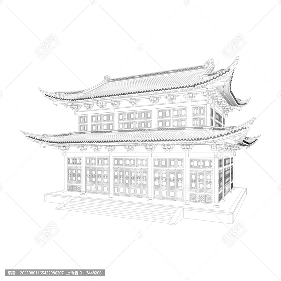 茶樓軸測線稿圖