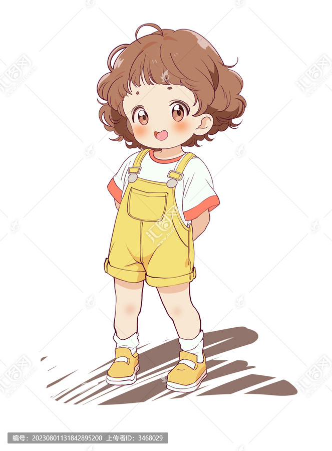 黃色吊帶褲短發(fā)可愛小女孩