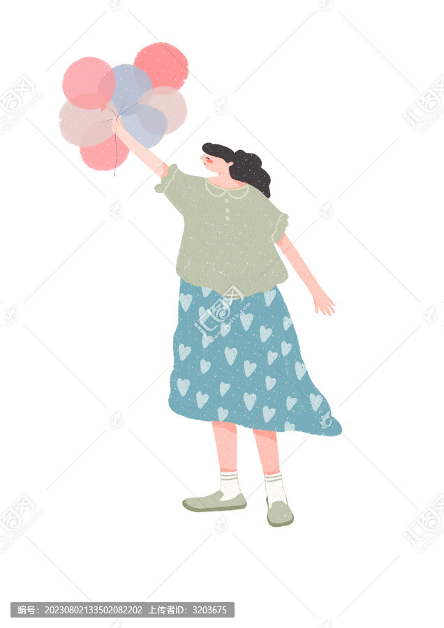 女孩氣球手繪插畫