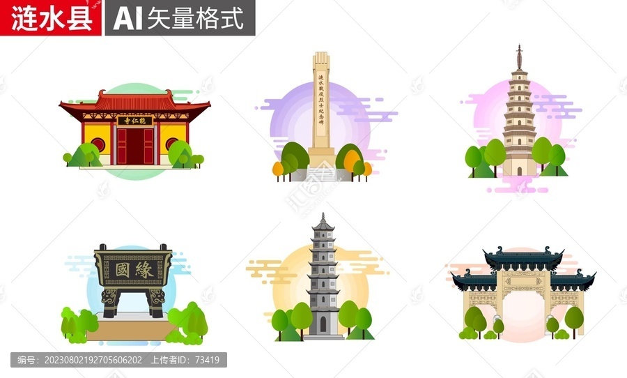 漣水縣矢量卡通地標(biāo)建筑素材