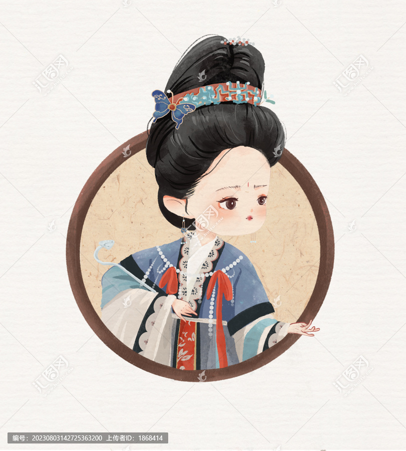 水彩古典國風(fēng)人物插畫