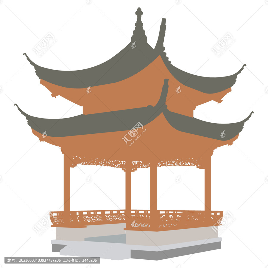 重檐方亭軸測(cè)插畫圖