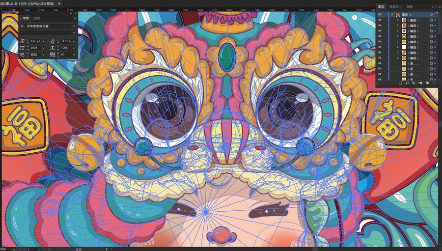 國潮龍年舞獅插畫