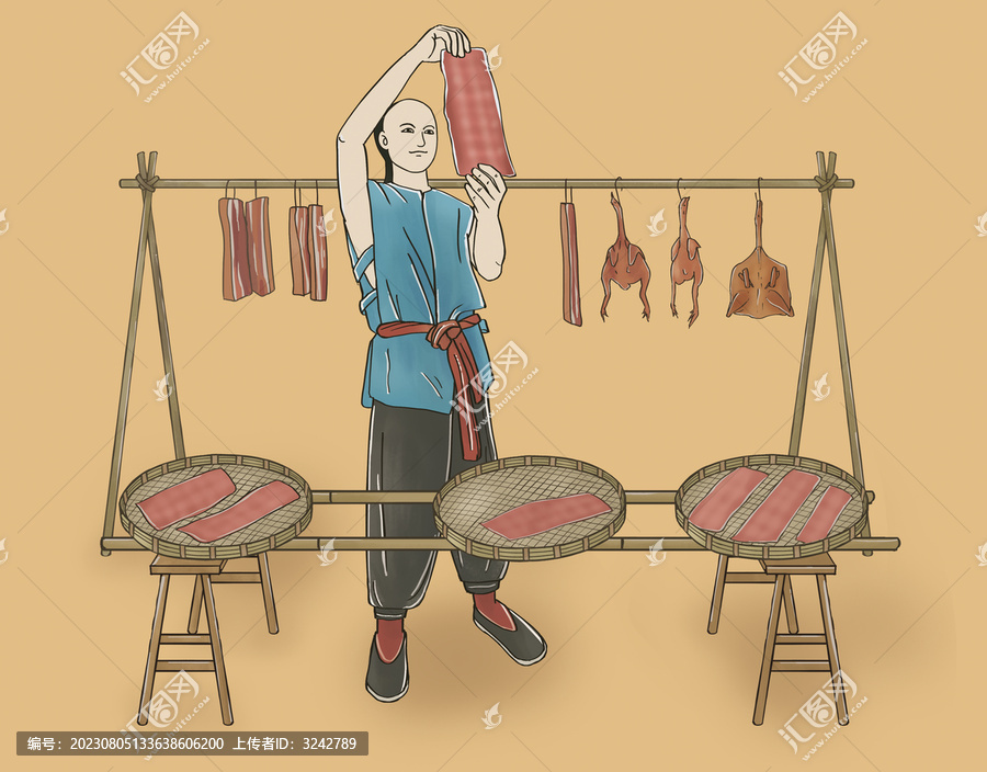 手繪插畫豬肉脯臘肉臘鴨雞傳統(tǒng)