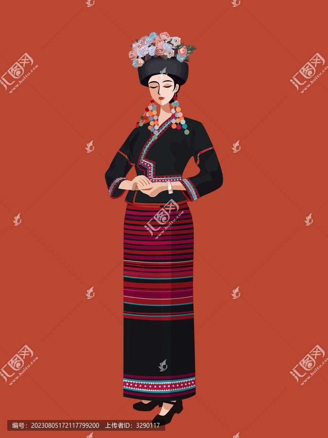 布朗族女孩矢量插畫