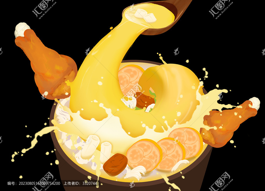 雞精高湯方便面湯插畫素材
