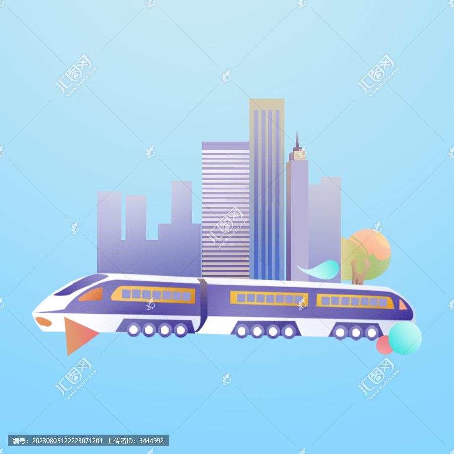 城市建筑高铁地铁旅行旅游插画